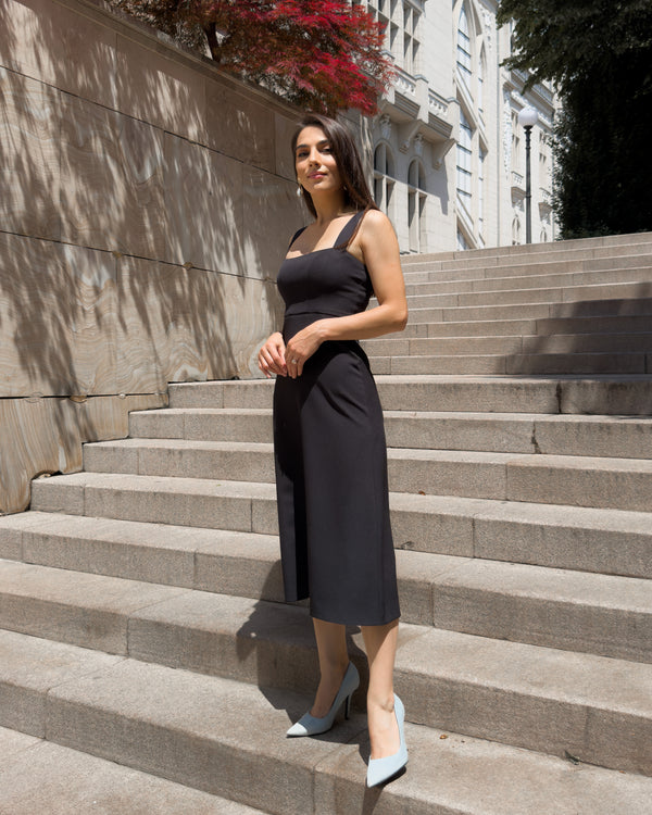 Black midi dress with straps